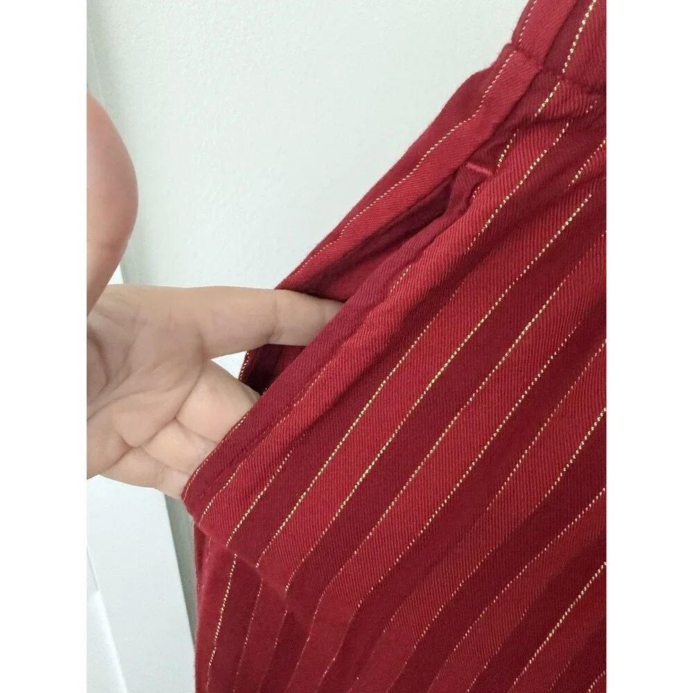 Victoria's Secret Pajama Set Sz M Red Gold Metallic Shimmer Stripe Cotton Modal
